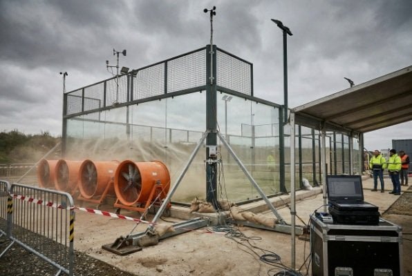Wind resistance testing on padel courts