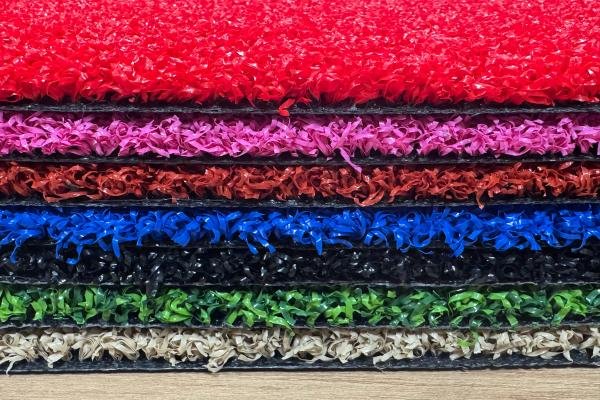 Close up of high quality artificial turf fibers