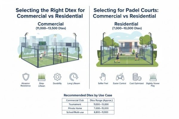 split image showing a busy club court and a private garden court