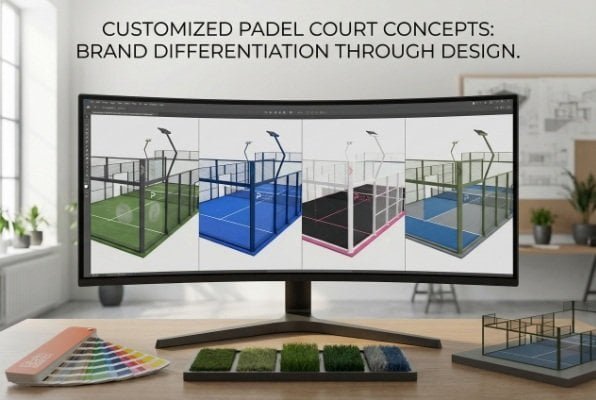 customized padel court design 3d rendering
