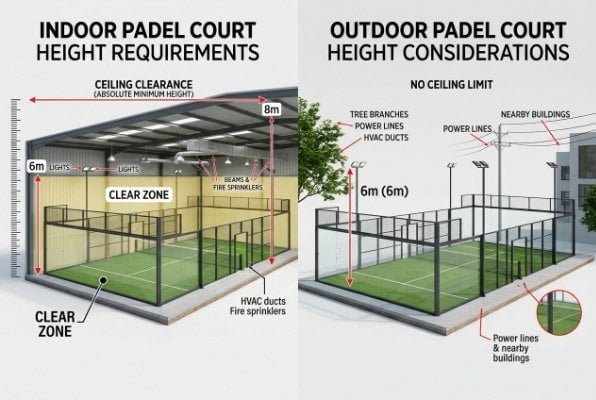 indoor padel court minimum ceiling height