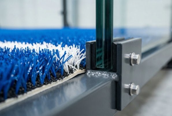 close up of padel turf and steel structure