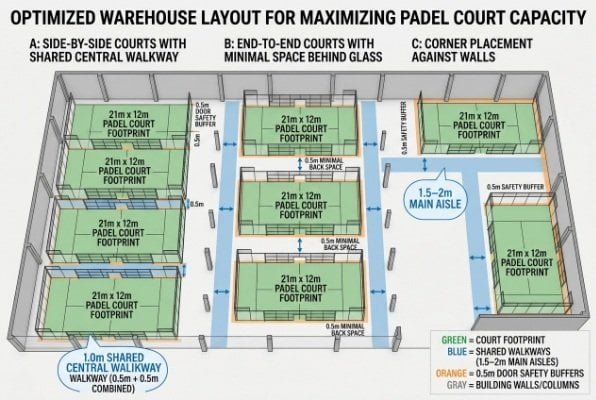 optimize warehouse space for padel courts