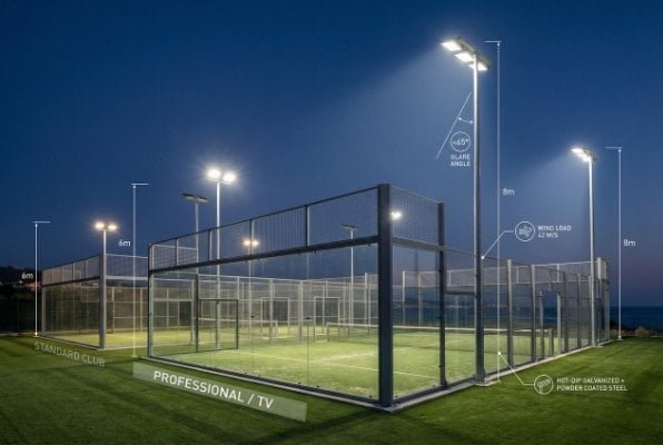 Comparison of 6m and 8m light poles for padel courts