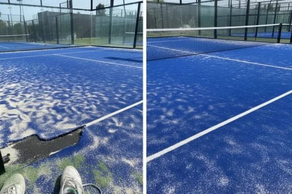worn out padel turf vs new turf