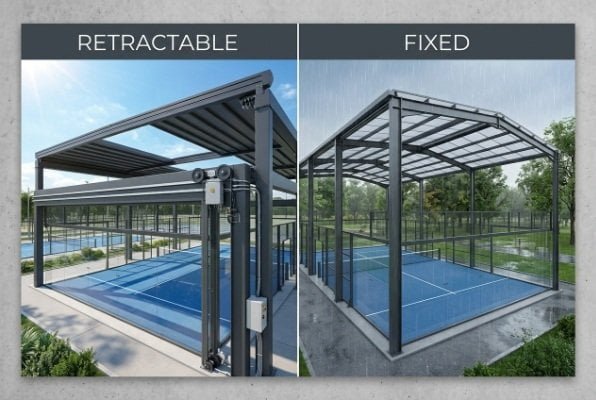 motorized padel roof mechanism