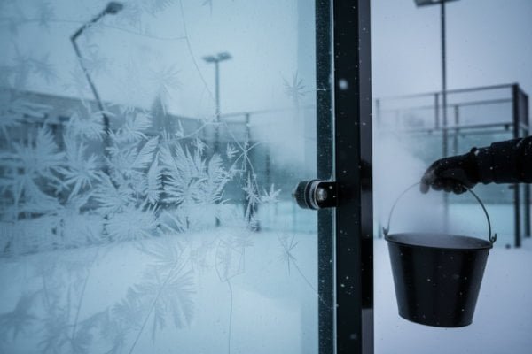 padel court glass walls in winter