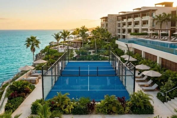 luxury hotel padel court with ocean view