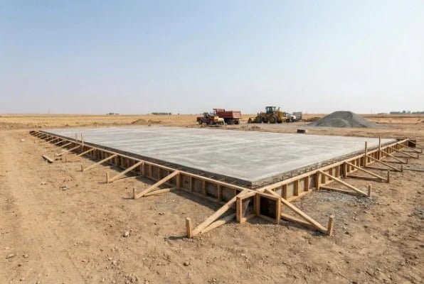 construction site with padel court foundation and steel structure materials