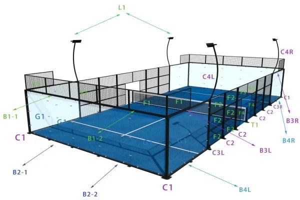 Panoramic padel court structural design drawing