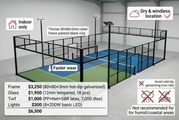 low budget cheap padel court cost