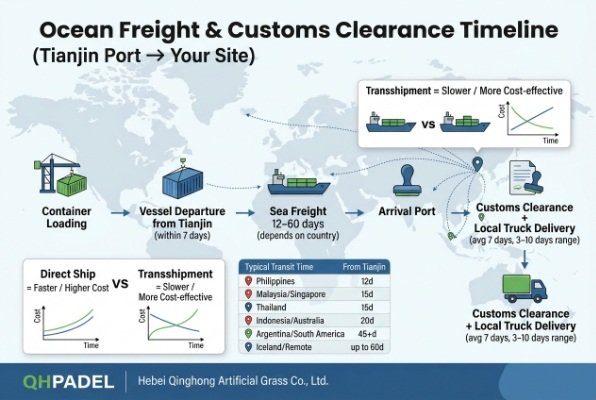 Ocean freight and customs clearance timeline map, Tianjin port shipping duration and delivery steps