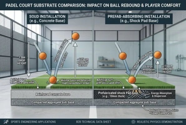 Padel court substrate comparison for rebound and player comfort