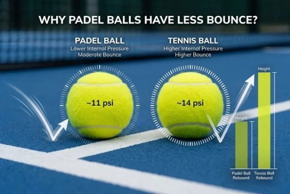 Padel ball and tennis ball bounce pressure comparison