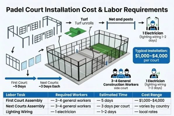 padel court installation labor cost