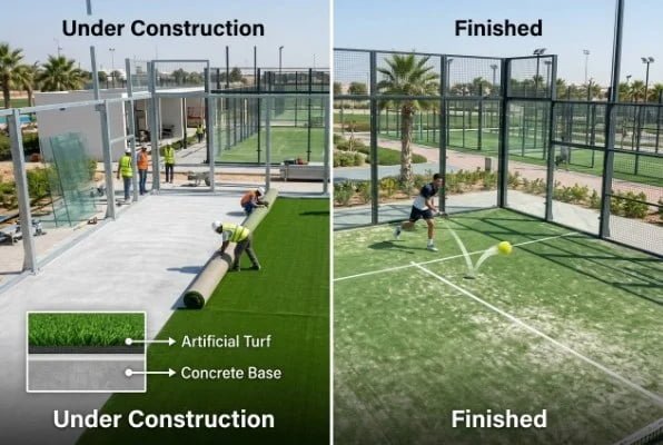 Padel court turf installation from construction to finished court