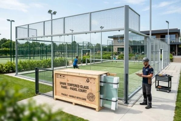 Spare tempered glass panel for padel court replacement delivery