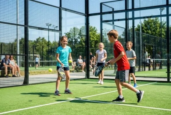 children playing padel on a sunny day