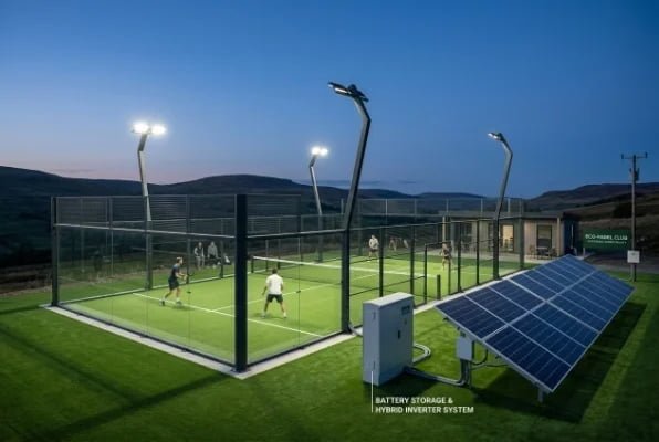 Outdoor padel court with solar powered LED lighting