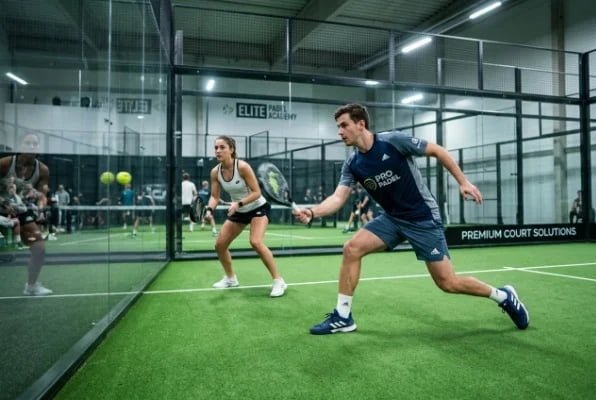 Professional indoor padel court with tempered glass walls