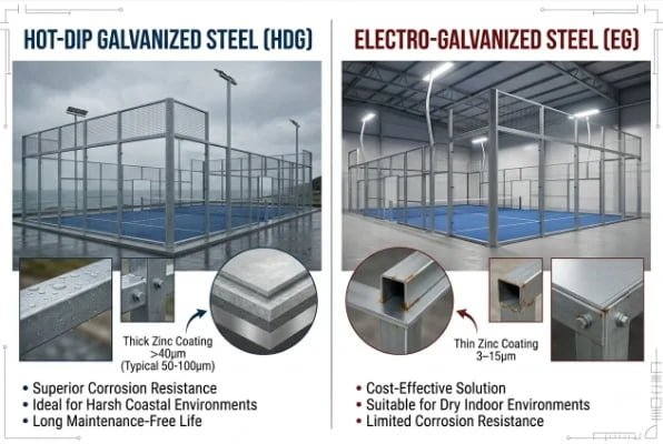 Hot-Dipped or Electro-Galvanized: Which Steel Is Better for Padel Court Structures?