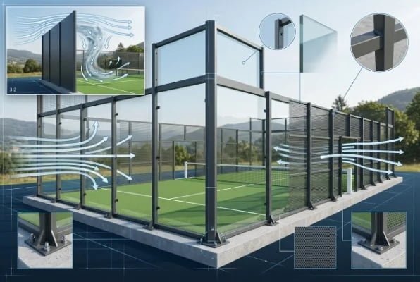 What factors are related to the wind resistance of a padel court?
