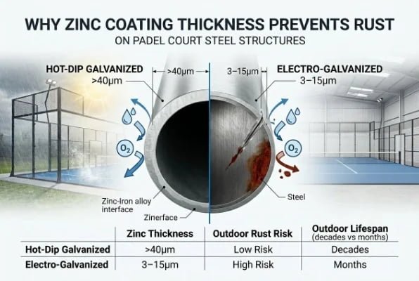 zinc coating thickness for padel court rust prevention