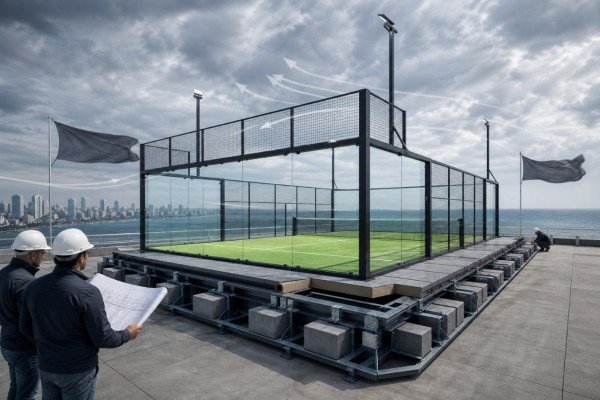 temporary padel court wind load assessment and counterweights