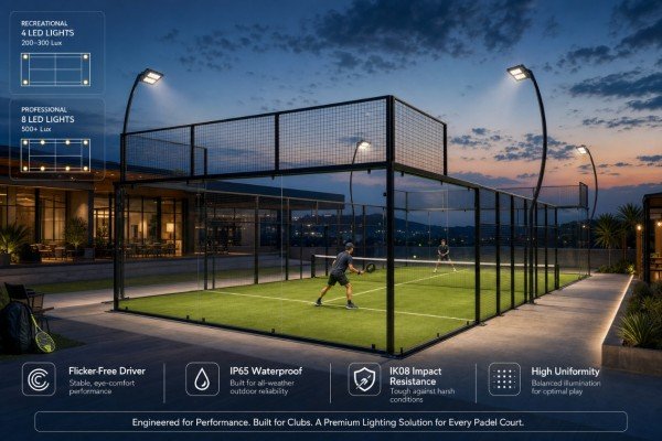 What lighting is needed for a padel court?