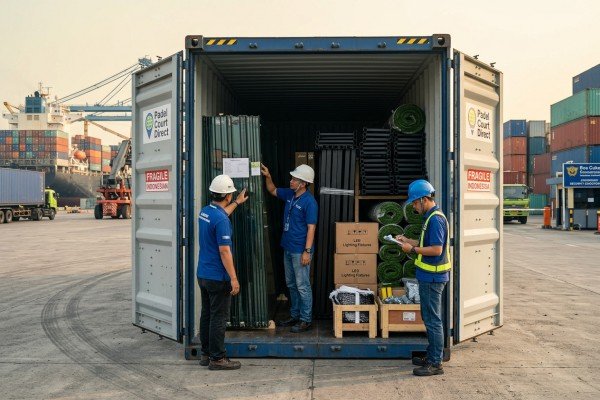Direct factory padel court shipment arriving in Indonesia