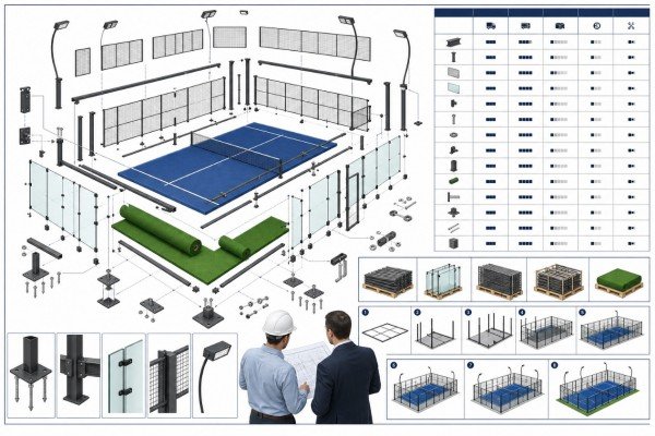 Structural diagram of a padel court with BOM
