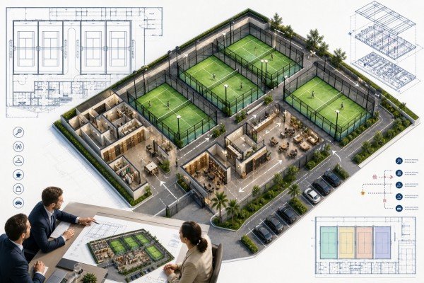 3D Concept diagram of a padel court