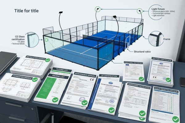 Padel court technical documentation package includes CE certificates, drawings, packing lists and maintenance manuals