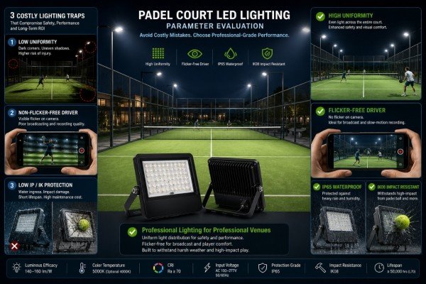 flicker free padel court lighting led