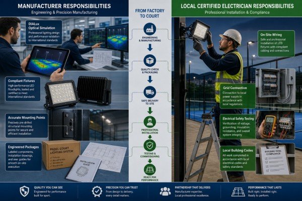 padel court lighting installation responsibilities