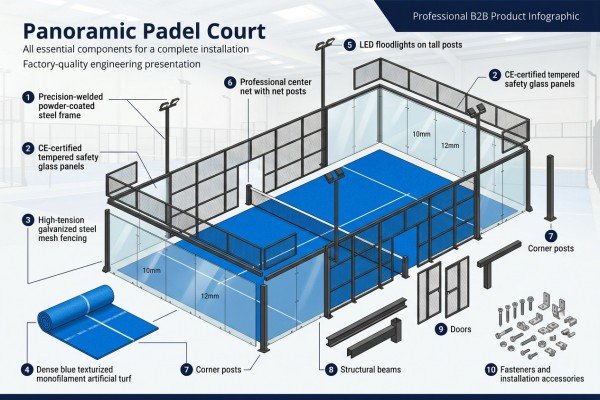 Padel court equipment list and components