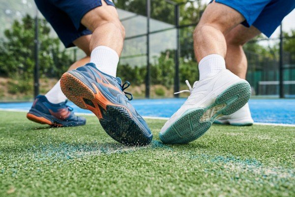 Padel shoe tread on artificial grass court