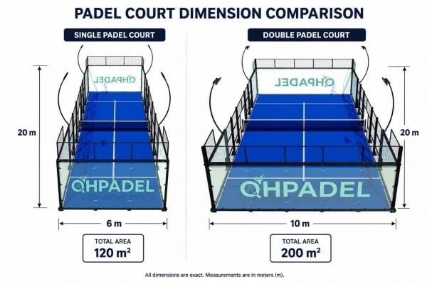 What is the difference between a single and double padel court?