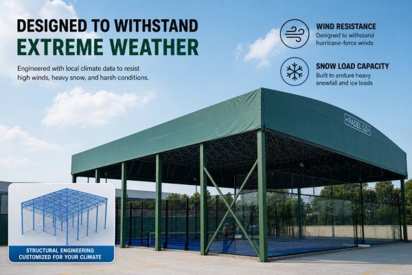 What type of roof is used for a padel court?