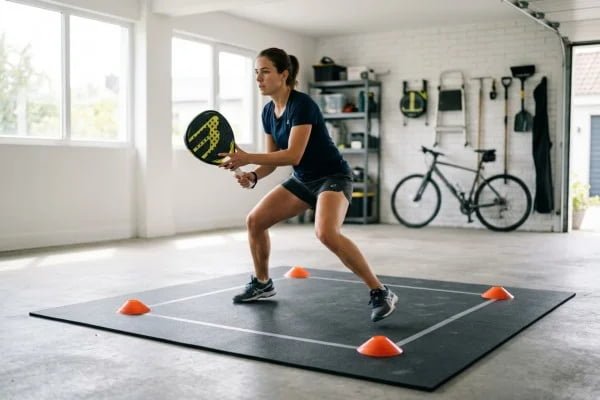 Controlled home footwork practice for beginner padel players