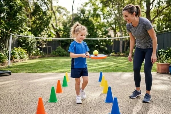 Supervised children’s padel activities with age-appropriate equipment