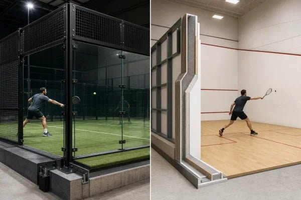 Padel glass fencing and squash rebound walls