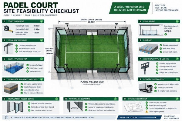 Pre-purchase padel court site checklist