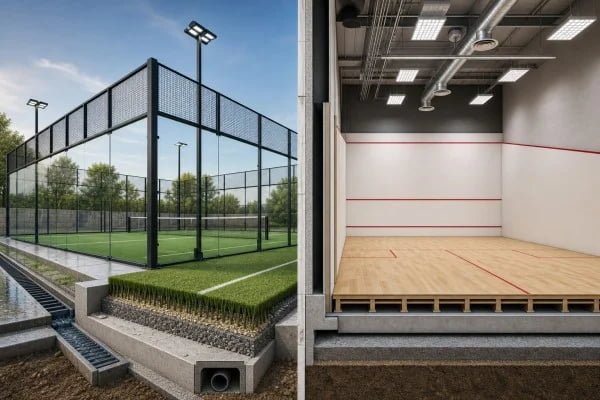 Padel turf and squash floor comparison