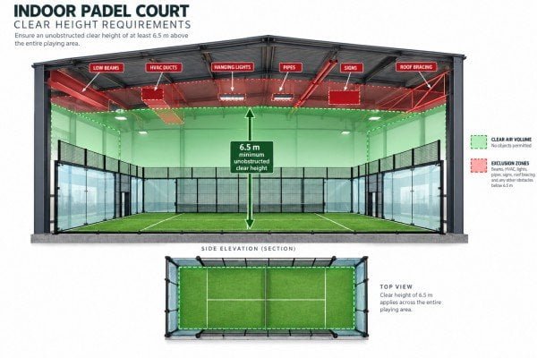 Measuring unobstructed height above a padel court