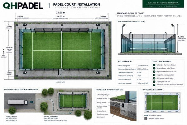 Padel court space and dimensional planning