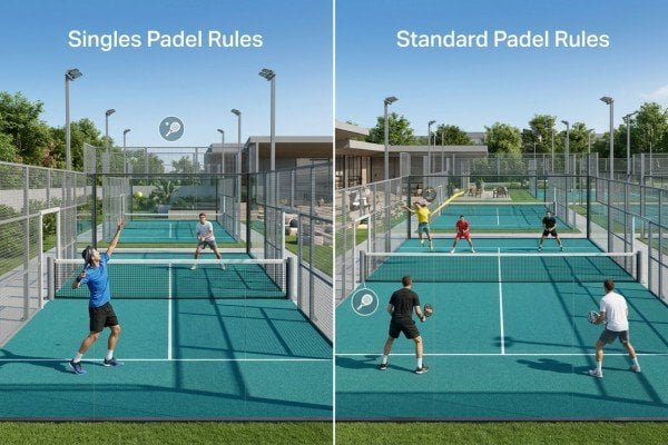 Singles padel rules compared with standard padel
