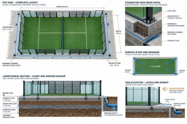 Padel court foundation and drainage planning