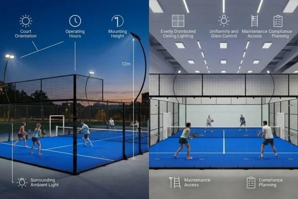 Assessing a padel court lighting scenario
